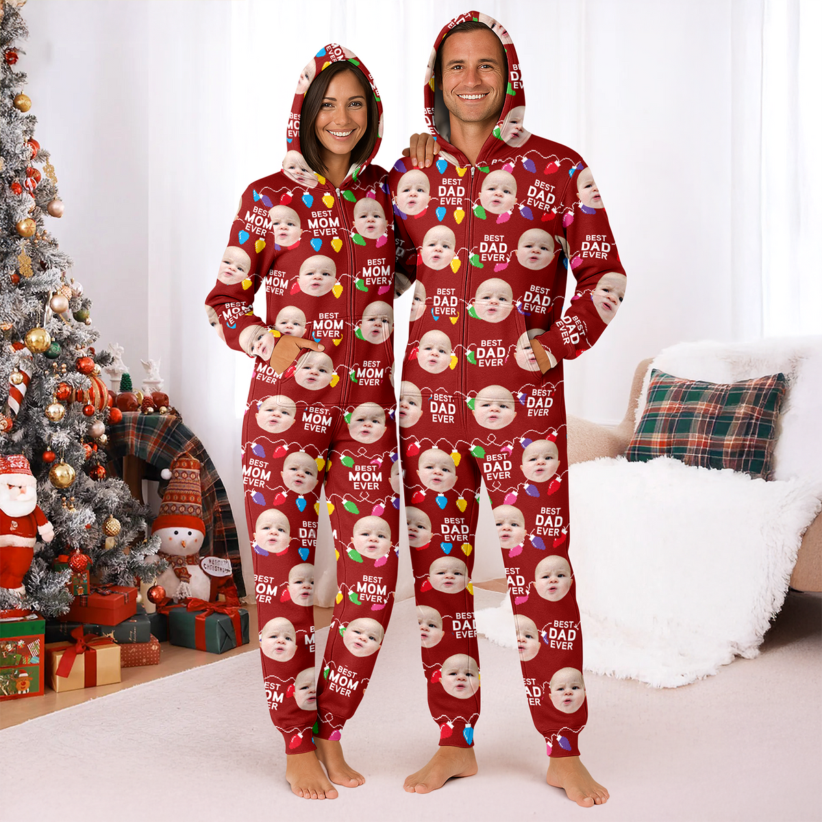 Custom Funny Kids Photo Best Mommy Daddy Ever Christmas Light Onesite Pajamas CH07 899840