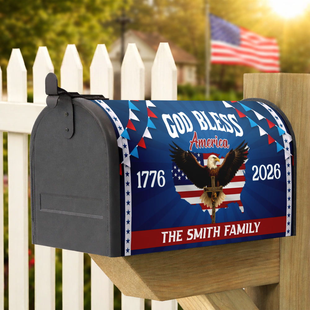 Custom 250th Anniversary God Bless America Eagle 1776–2026 Patriotic Mailbox Cover HA75 898944