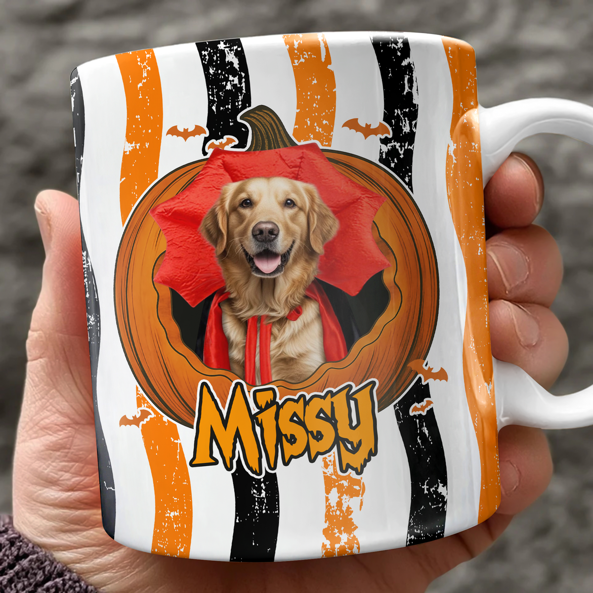 Custom Dog Cat Photo Halloween Pumpkin With Striped Pattern Mug HO82 903142