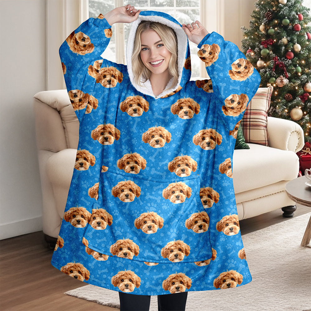 Custom Photo Dog Paw Pattern Hoodie Blanket HA75 898260