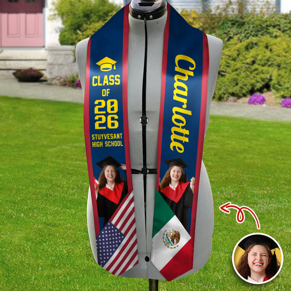 Custom Photo Country Flag Class of 2026 Graduation Stoles CH07 910060
