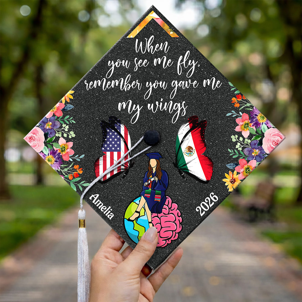 Custom Name Butterfly You Gave Me My Wings National Graduation Cap Topper LM32 899271