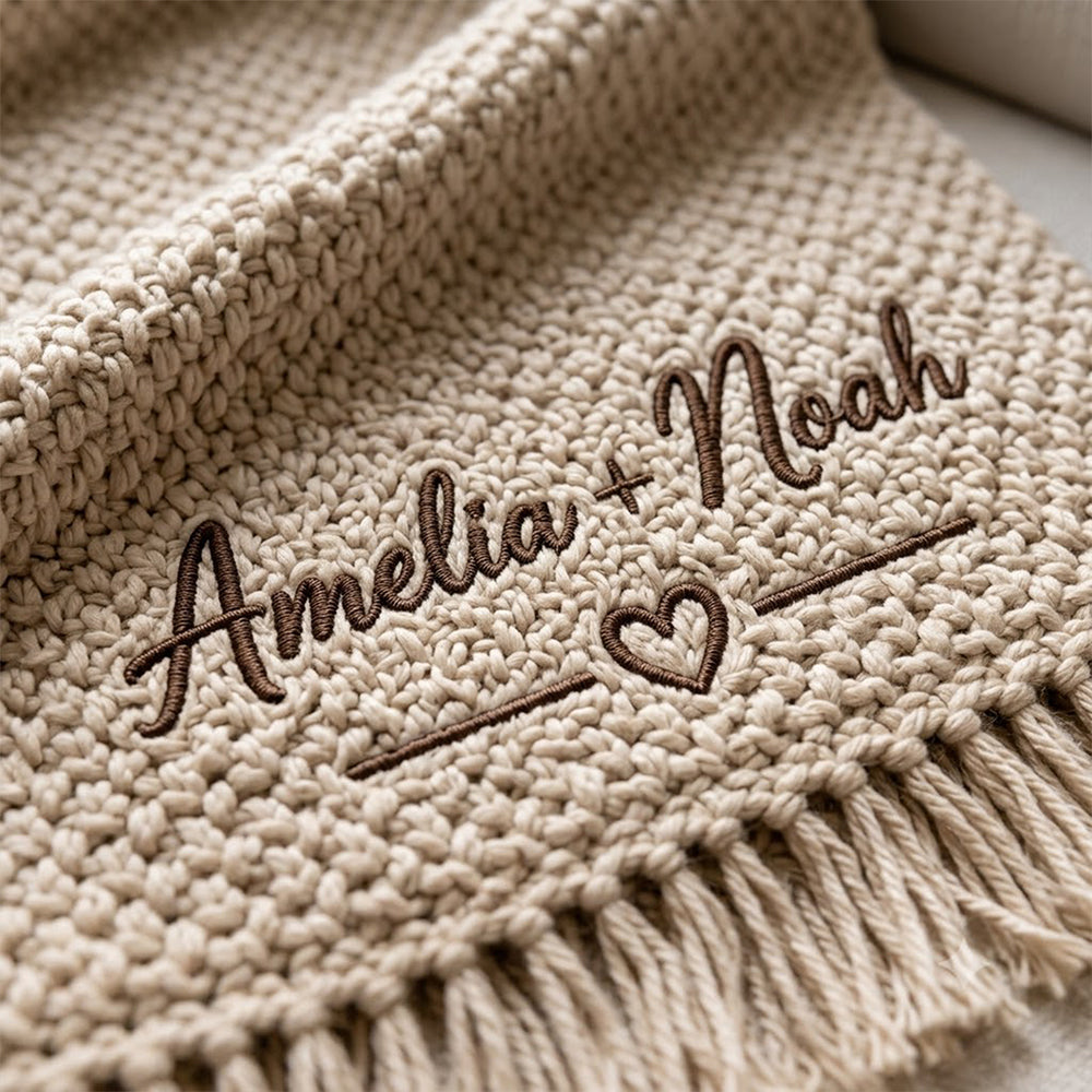 Custom Couple Name Embroidered Knit Throw Blanket, Personalized Wedding Gift, Anniversary Gift CH07 180106