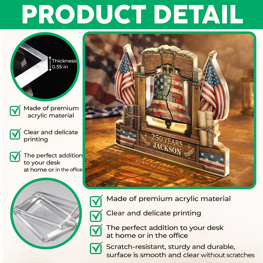 Custom Name 250 Years Anniversary Liberty Bell Decor Acrylic Block Plaque HO82 901908