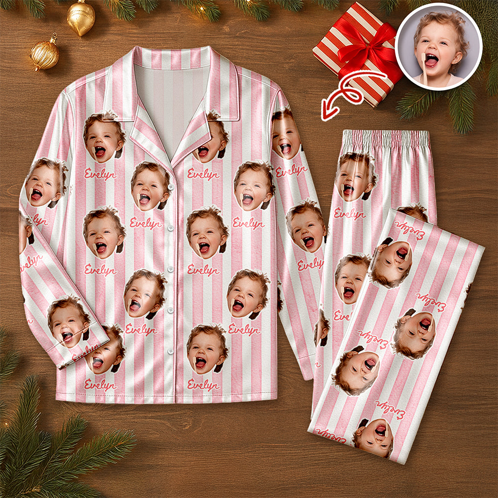 Custom Photo With Stripe Personalized Satin Pajamas Gift For Family HO82 900764