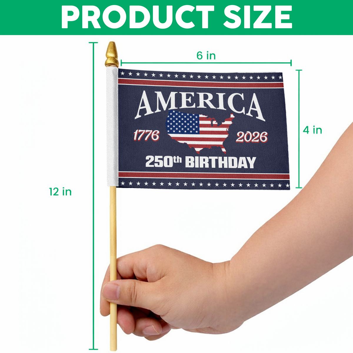 America 250 Birthday 1776-2026 Handheld Flag HA75 898854