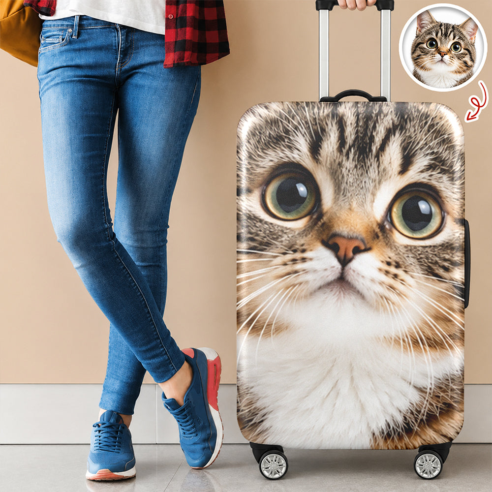 Personalized Dog Cat Photo Luggage Cover, Custom Funny Travel Suitcase Cover, Unique Travel Gift HA75 922082