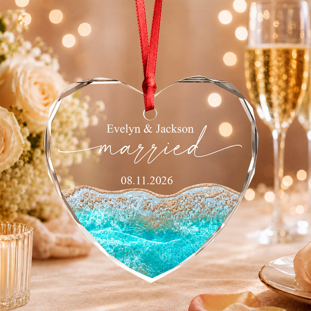 Personalized Married Couple Heart Glass Ornament Christmas Keepsake, Newlywed Wedding Gift LM32 669799