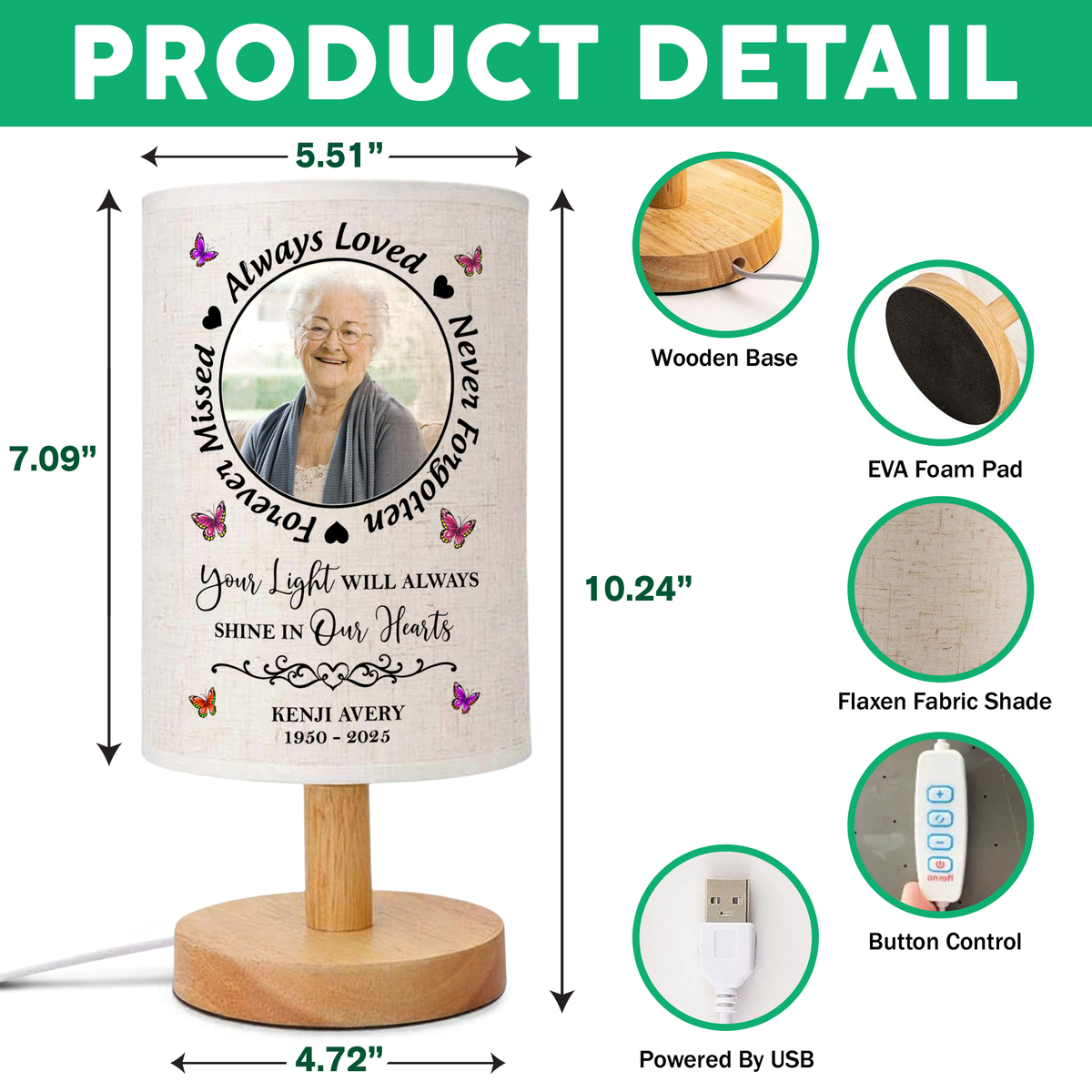 Custom Photo Always In Our Thoughts Memorial Fabric Lamp HA75 892358