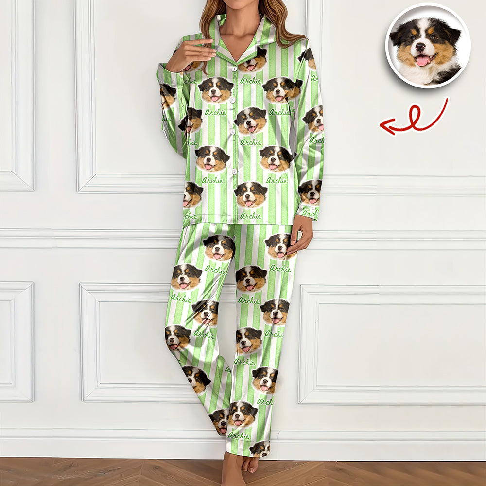 Custom Dog Photo With Stripe Personalized Satin Pajamas For Dog Lover HO82 900762