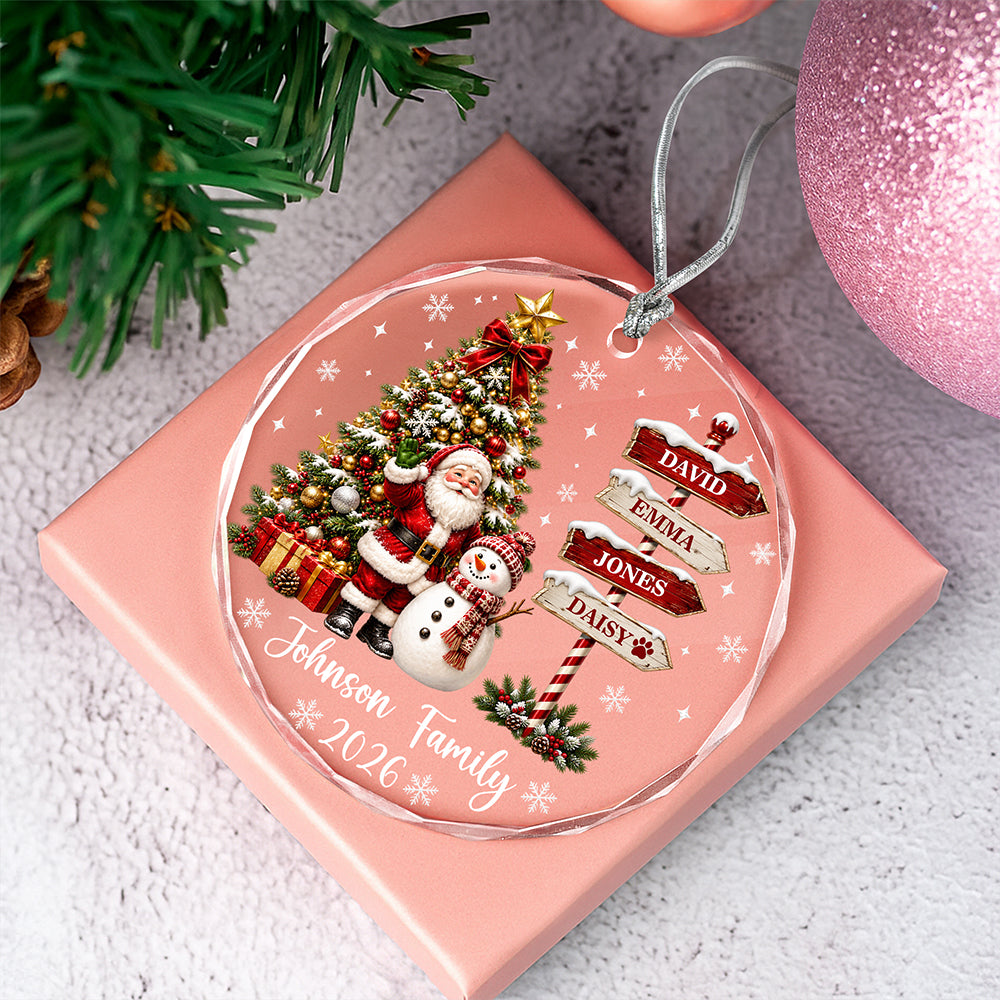 Custom Family Name & Year Christmas Tree Glass Ornament Santa Snowman Holiday Keepsake LM32 670193