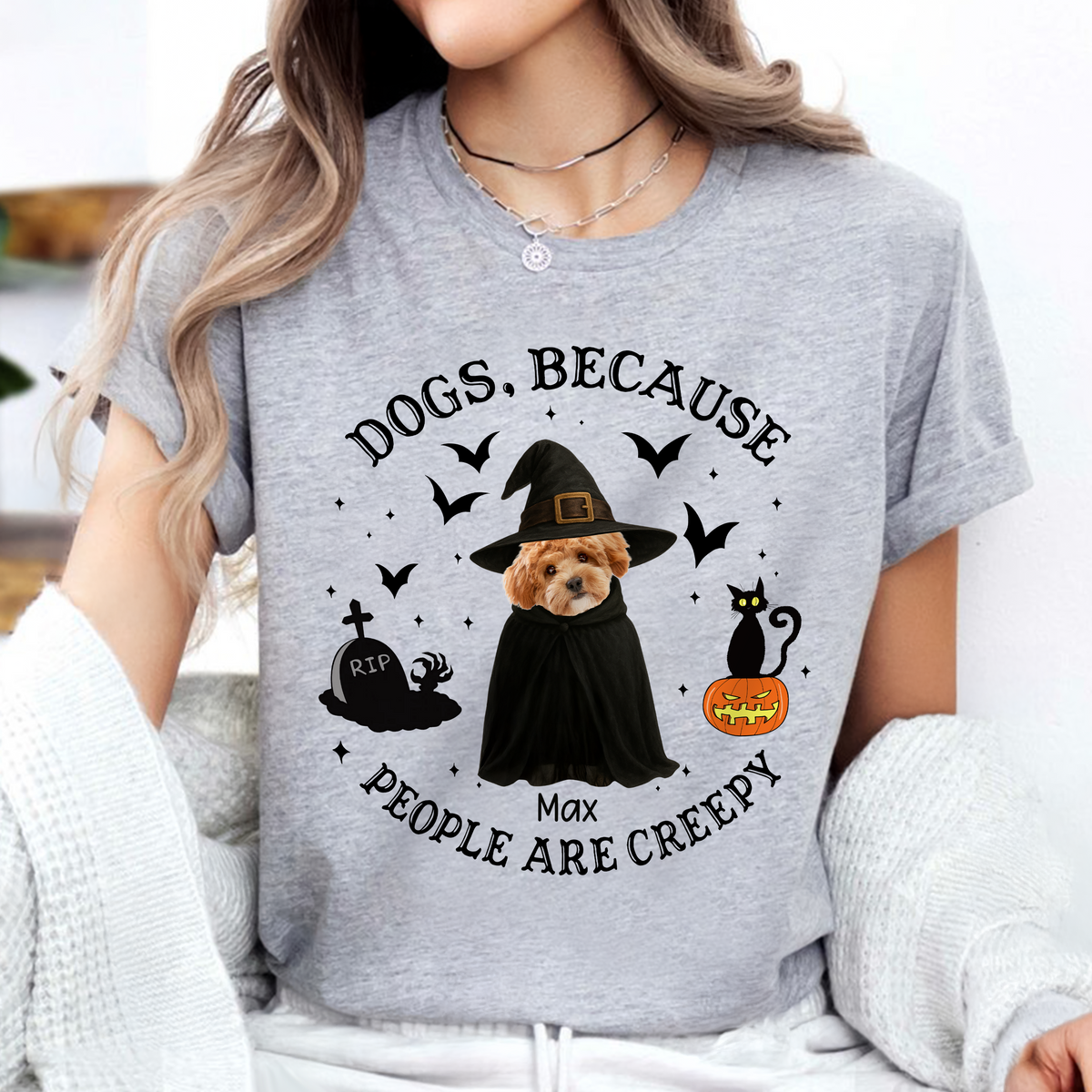 Custom Photo Because People Are Creepy Halloween Ghost Dog Shirt HA75 897630