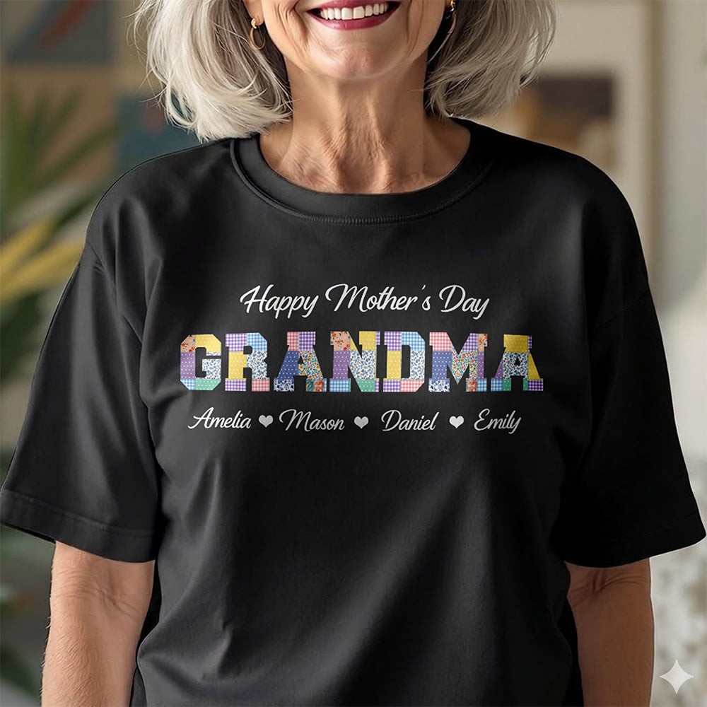 Grandma Title Patchwork Personalized Dark Shirt Happy Mother's Day Gift HA75 920704