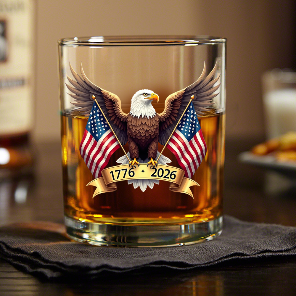 American Eagle and US Flag 250th Birthday USA Whiskey Glass HO82 900354