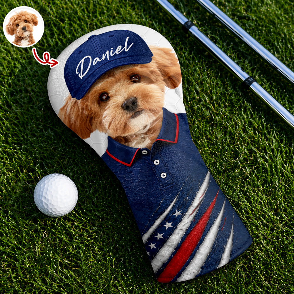 Custom Pet Photo Golf Ball Pattern With America Flag Golf Head Cover HO82 902454