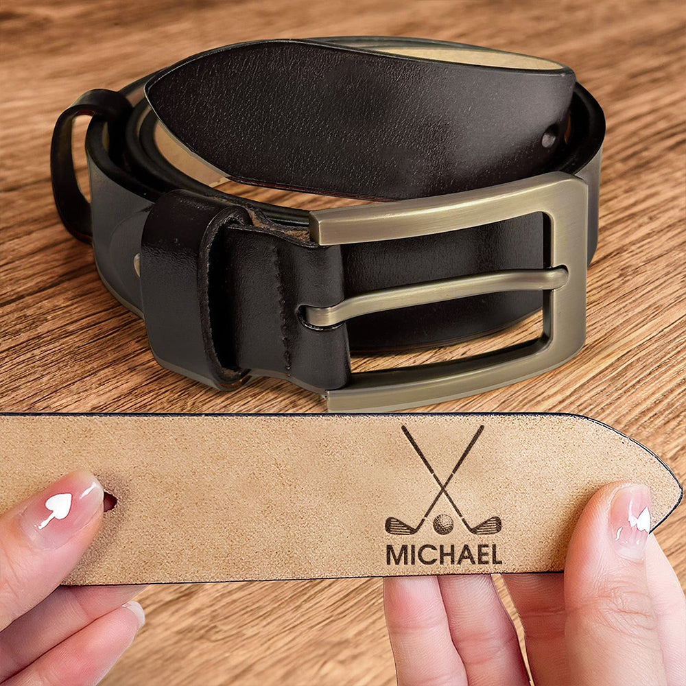 Personalized Name Engraved Leather Belt Gift For Golf Enthusiast, Golfers And Coaches HO82 900888