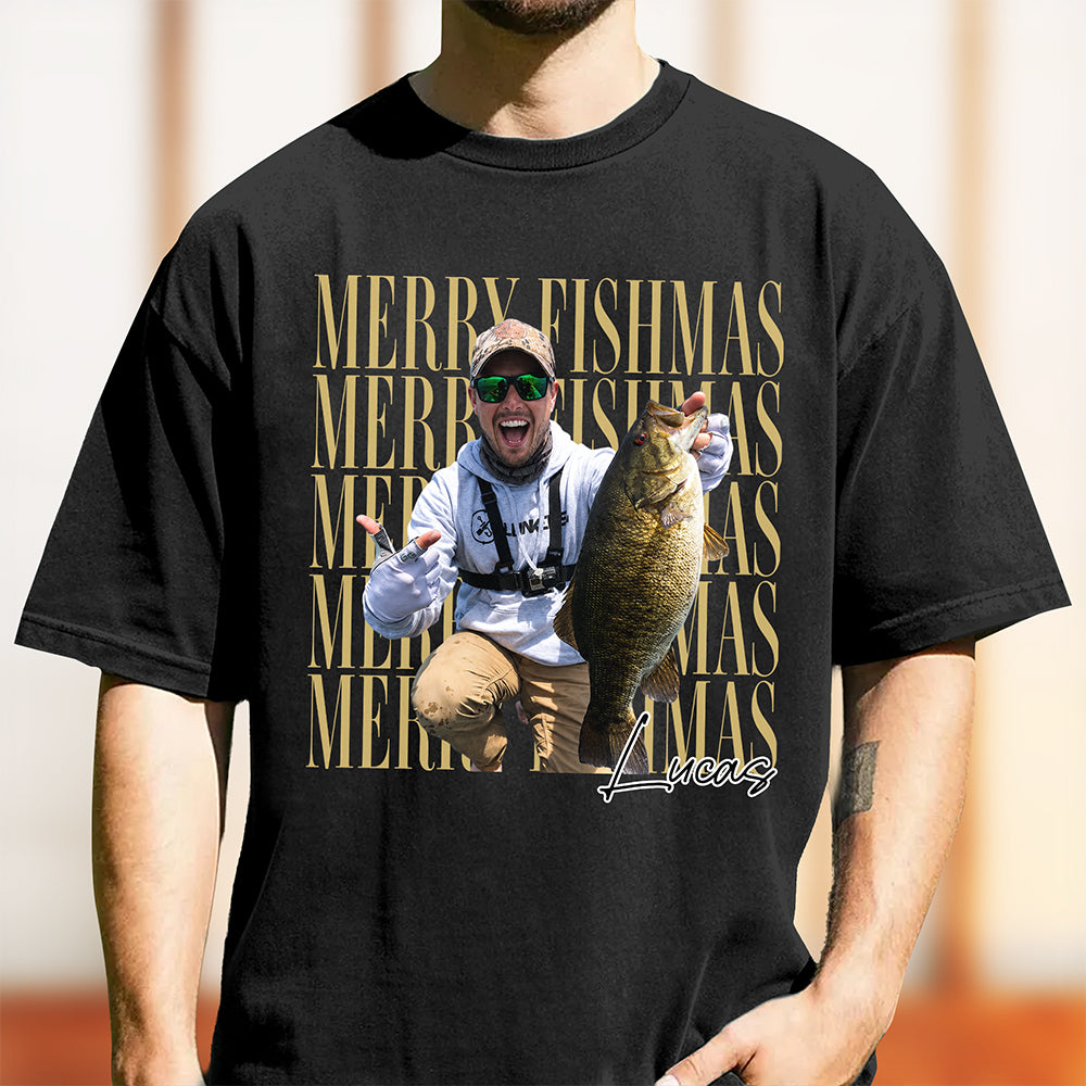 Personalized Vintage Photo Merry Fishmas Comfort Shirt Gift For Fishing Lovers HA75 922116