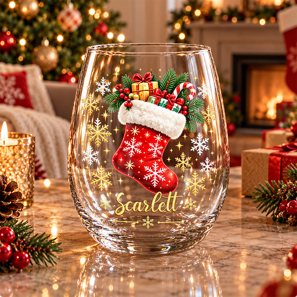 Personalized Christmas Stemless Wine Glass Gift For Family CH07 180970