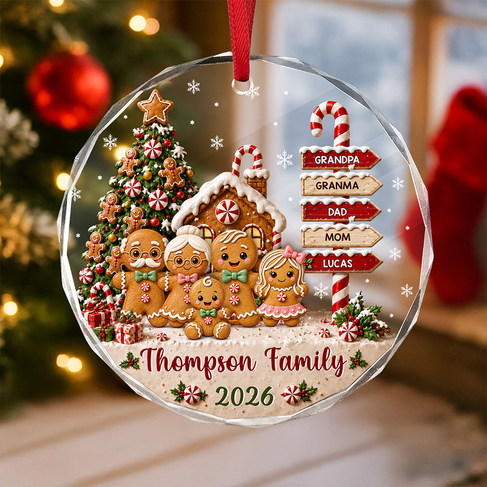 Custom Family Name & Year Christmas Glass Ornament Gingerbread Signpost Keepsake LM32 669809