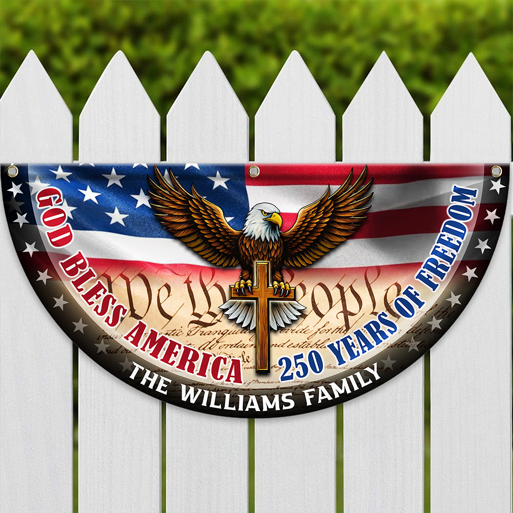 Custom Family Name God Bless America Non-Pleated Fan Flag HA75 898804