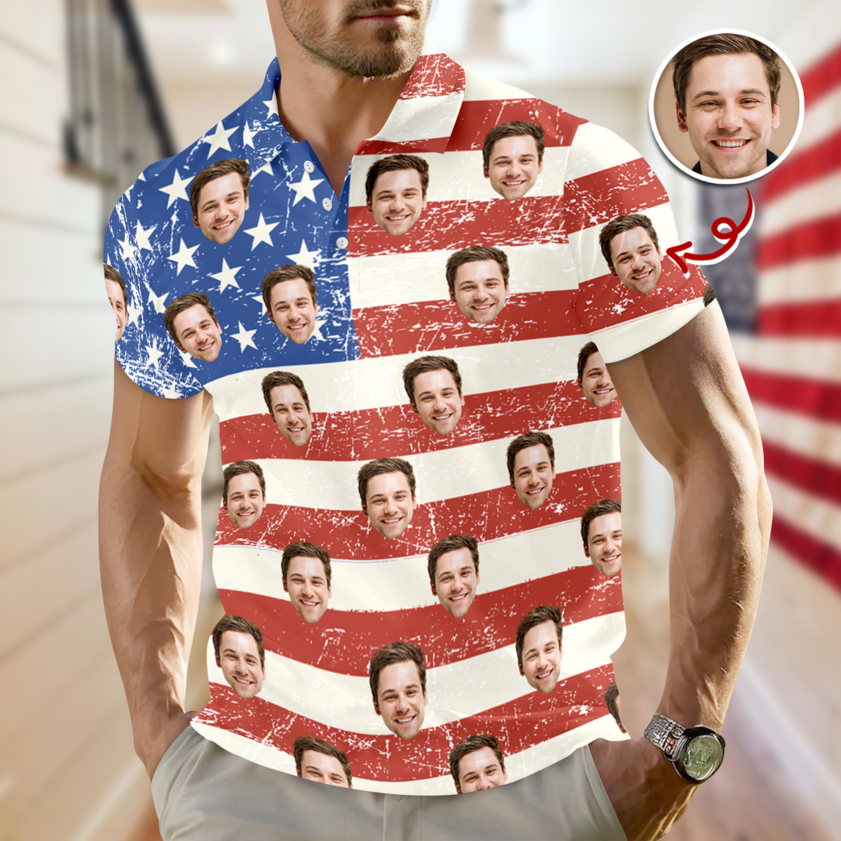 Custom Funny Face US Flag Golf Polo Shirt Gift For Golfer, Golf Lovers HA75 898686