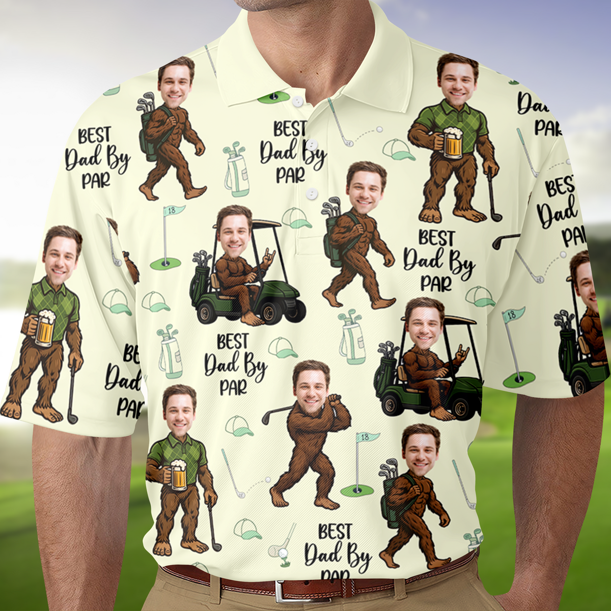 Custom Photo Best Dad By Par Golf Polo Shirt Personalized Funny Faces Bigfoot Golf Shirt For Dad CH07 910858