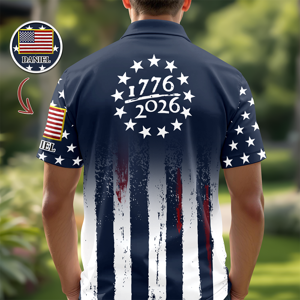Custom Name USA 250 Years of Independence 1776–2026 American Flag Patriotic Polo Shirt HO82 902024