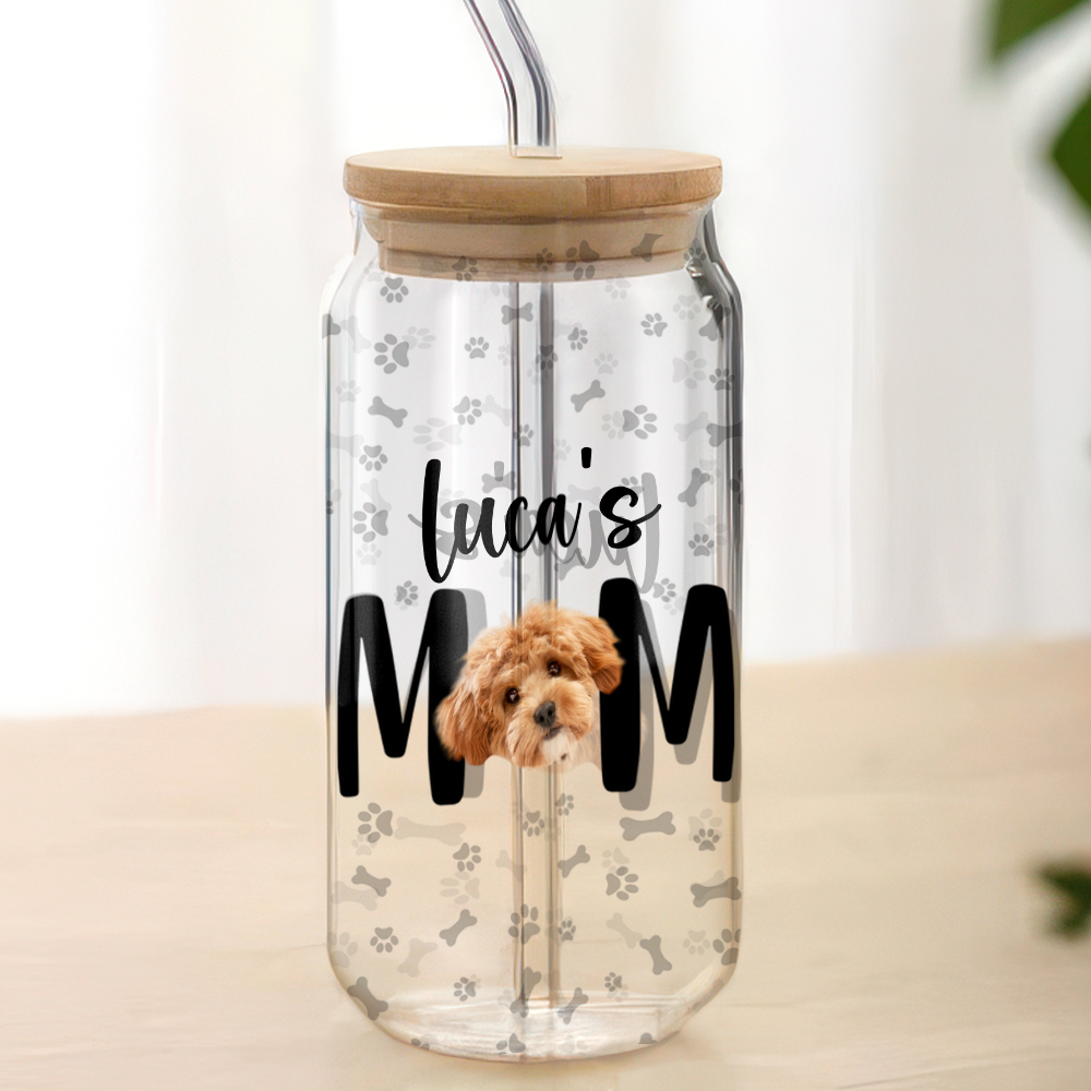 Custom Photo Dog Mom Personalized Glass Can With Lid Gift For Dog Lovers CH07 895526