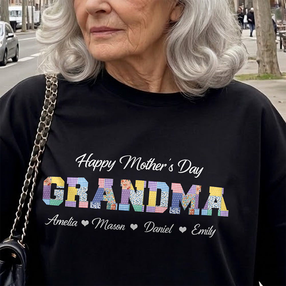 Grandma Title Patchwork Personalized Dark Shirt Happy Mother's Day Gift HA75 920704