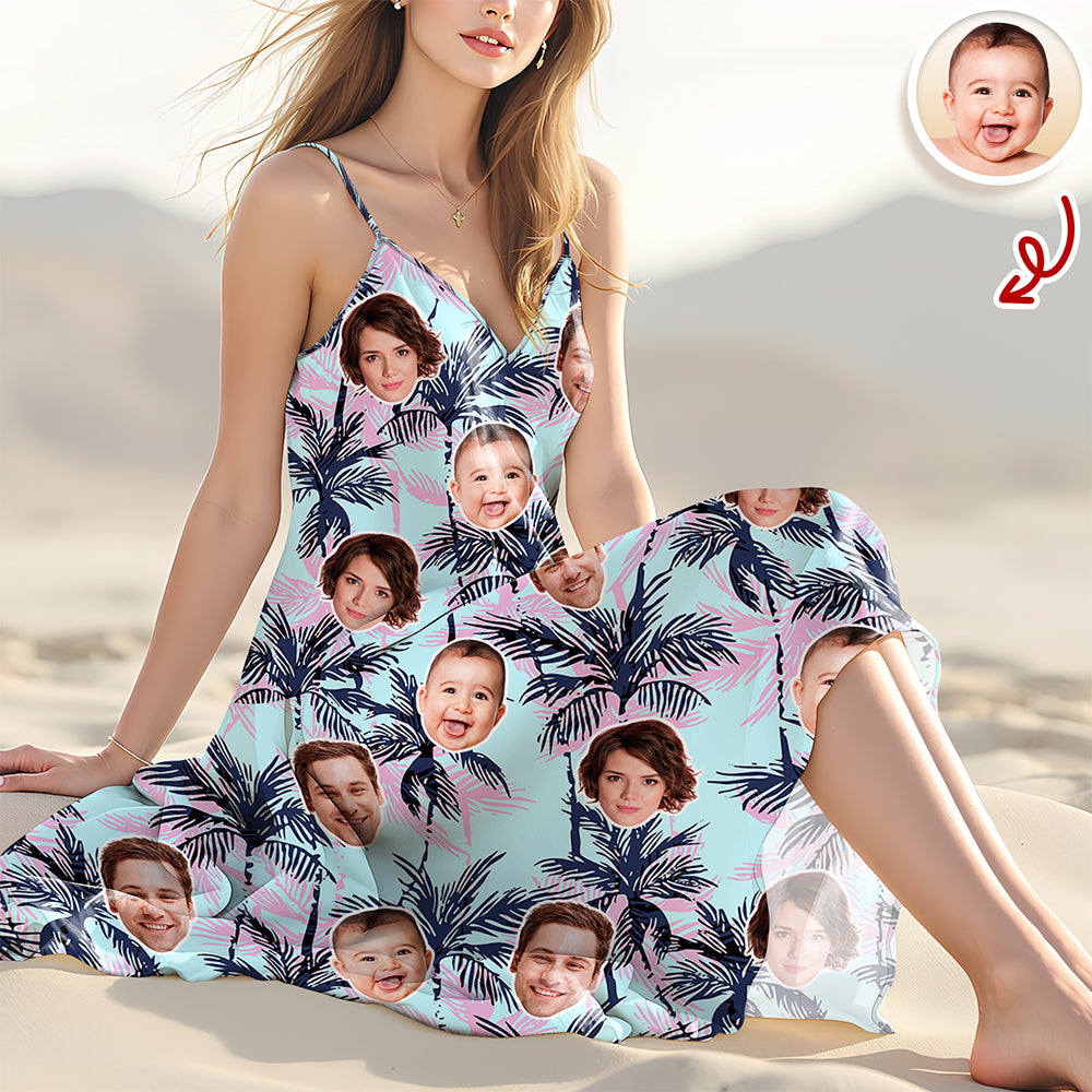 Custom Human Face Photo Tropical Maxi Dress Summer Gift CH07 911024