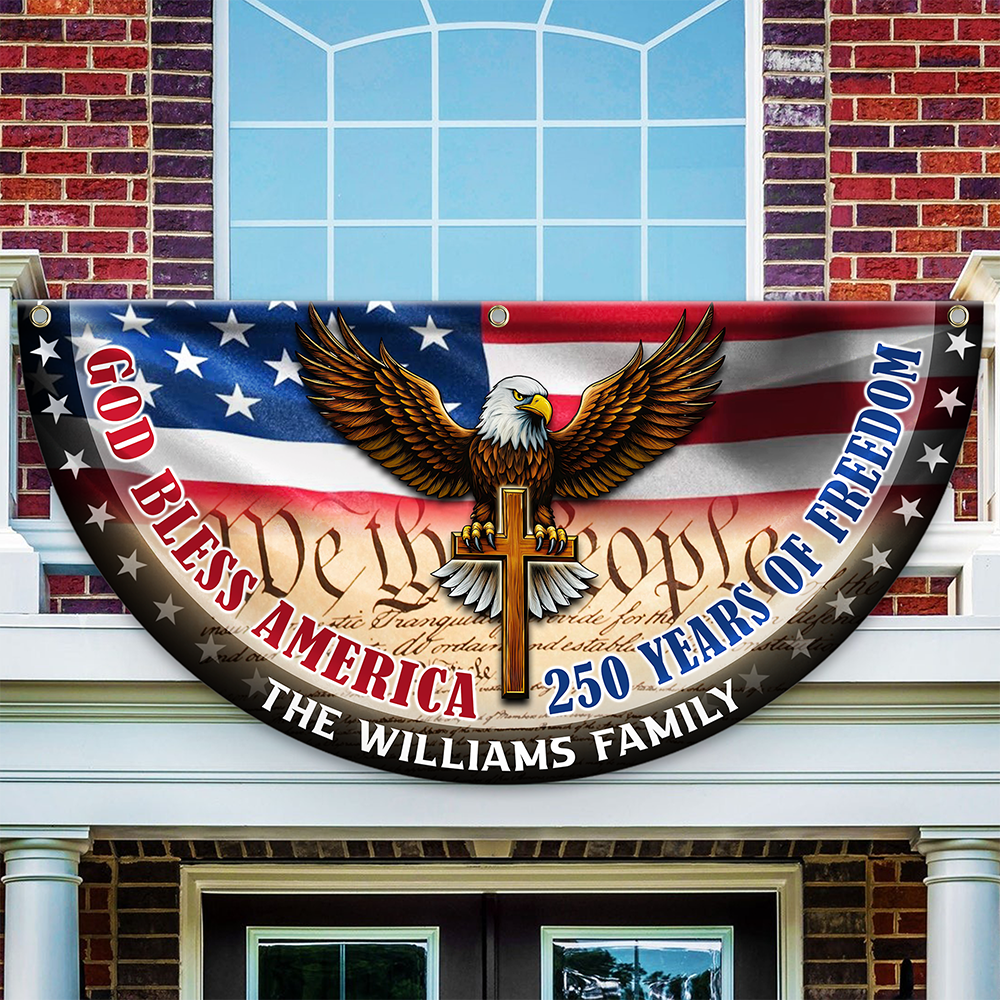 Custom Family Name God Bless America Non-Pleated Fan Flag HA75 898804