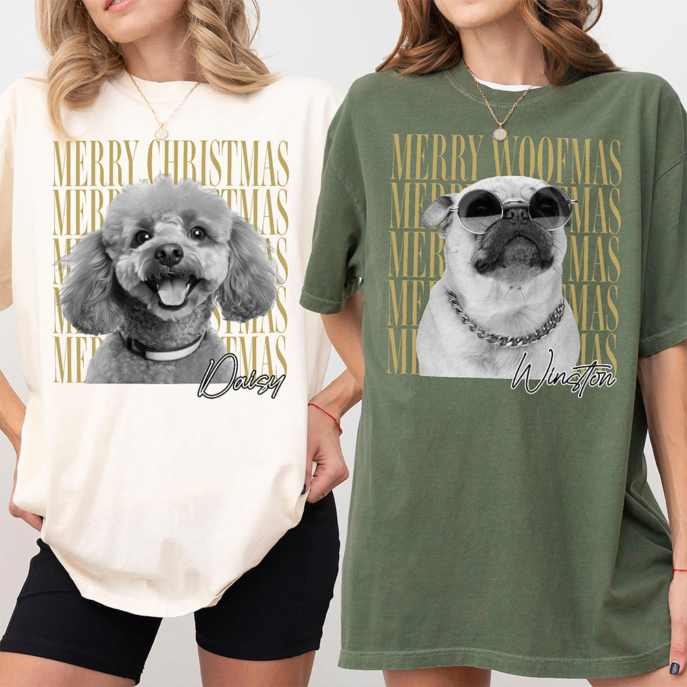 Personalized Vintage Dog Cat Photo Merry Christmas Comfort Shirt Gift For Dog Lovers HA75 922110