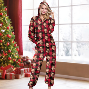 Custom Face Photo With Christmas Pattern Onesie Pajamas HO82 893224