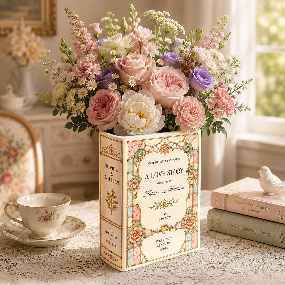 Personalised Wedding Toile De Jouy Ceramic Book Vase Bridal Shower Gift, Engagement Gift CH07 180192
