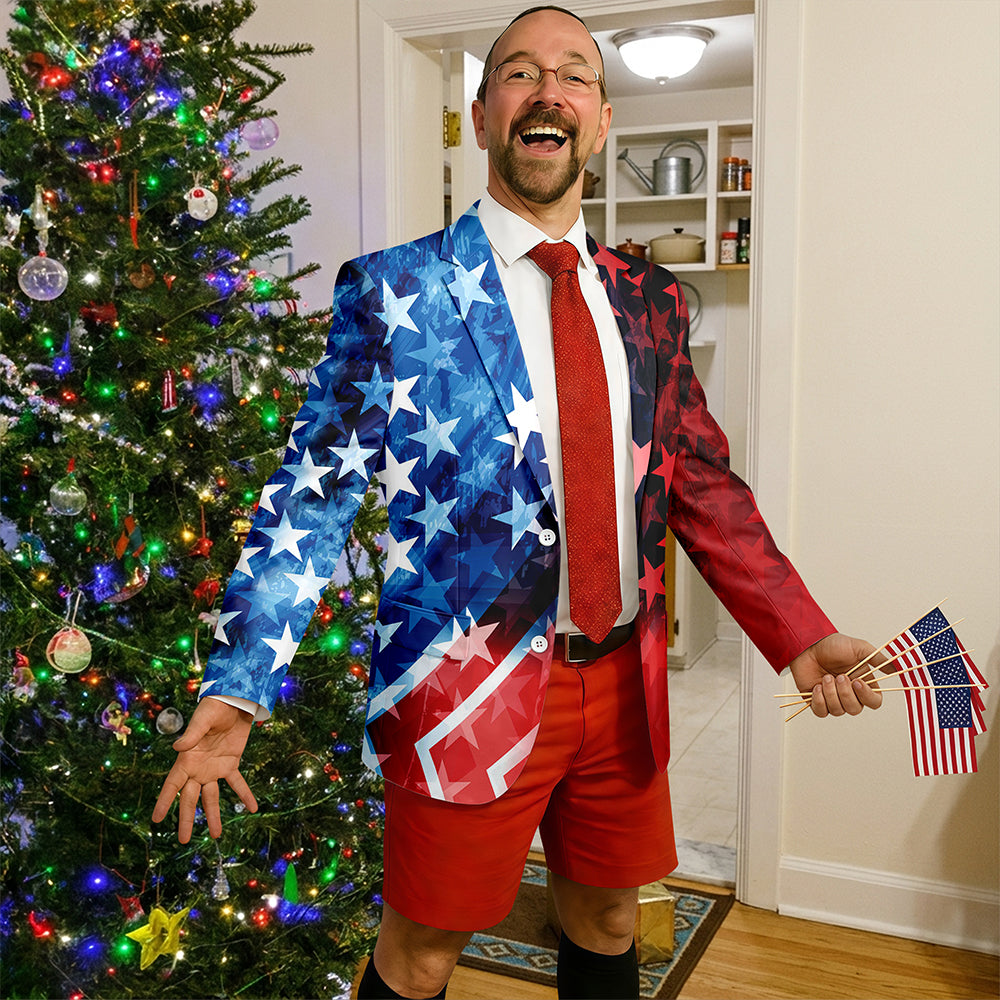 Custom Face Photo With US Flag Vertical Stripes Men's Suit HO82 902078