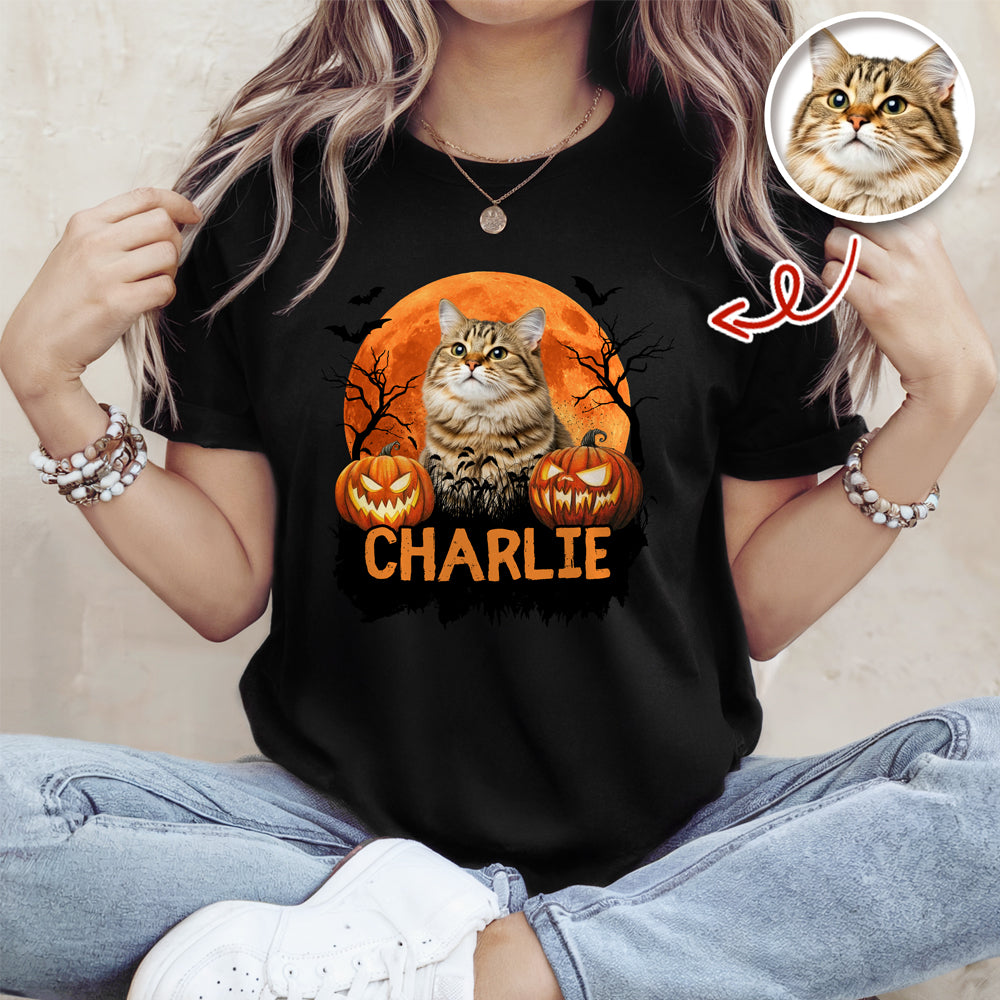 Custom Halloween Cat Photo Dark Shirt Spooky Season Shirt Cat Lovers Halloween Gift CH07 899620