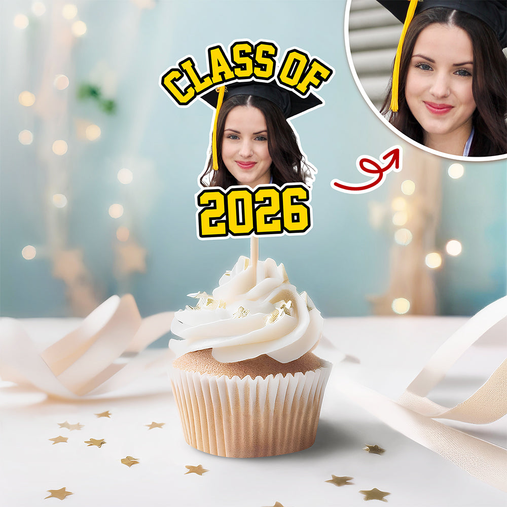Custom Cute Face Class of 2026 Cupcake Toppers Graduation Party Favors LM32 899395