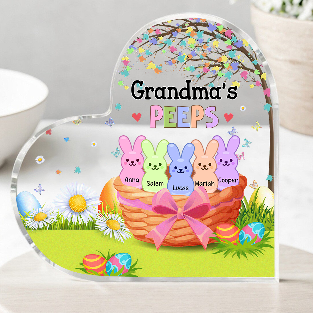 Custom Grandma Mom's Peep Kids Easter Day Heart Acrylic Plaque HO82 893558