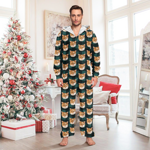 Custom Photo With Christmas Pattern Onesie Pajamas For Cat Lovers HO82 893222