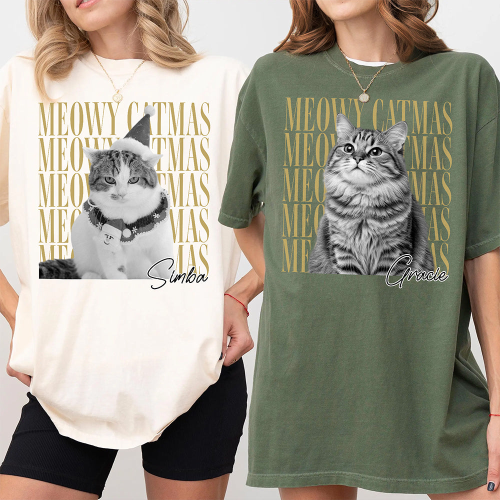 Personalized Vintage Dog Cat Photo Merry Christmas Comfort Shirt Gift For Cat Lovers HA75 922112