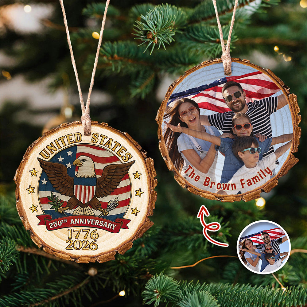 Custom Family Photo USA 250th Anniversary Eagle USA Flag Wood Slice Ornament HO82 900124
