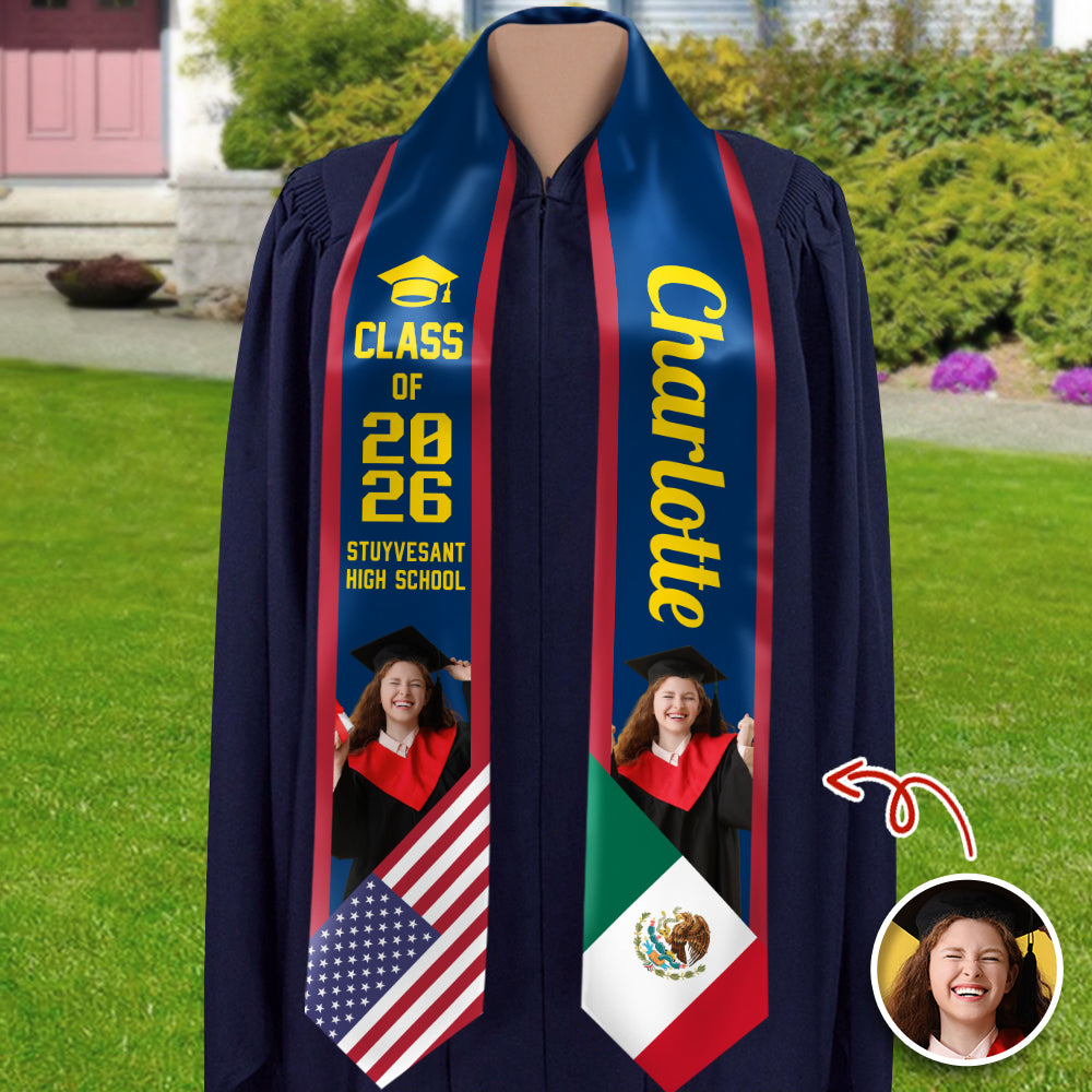 Custom Photo Country Flag Class of 2026 Graduation Stoles CH07 910060
