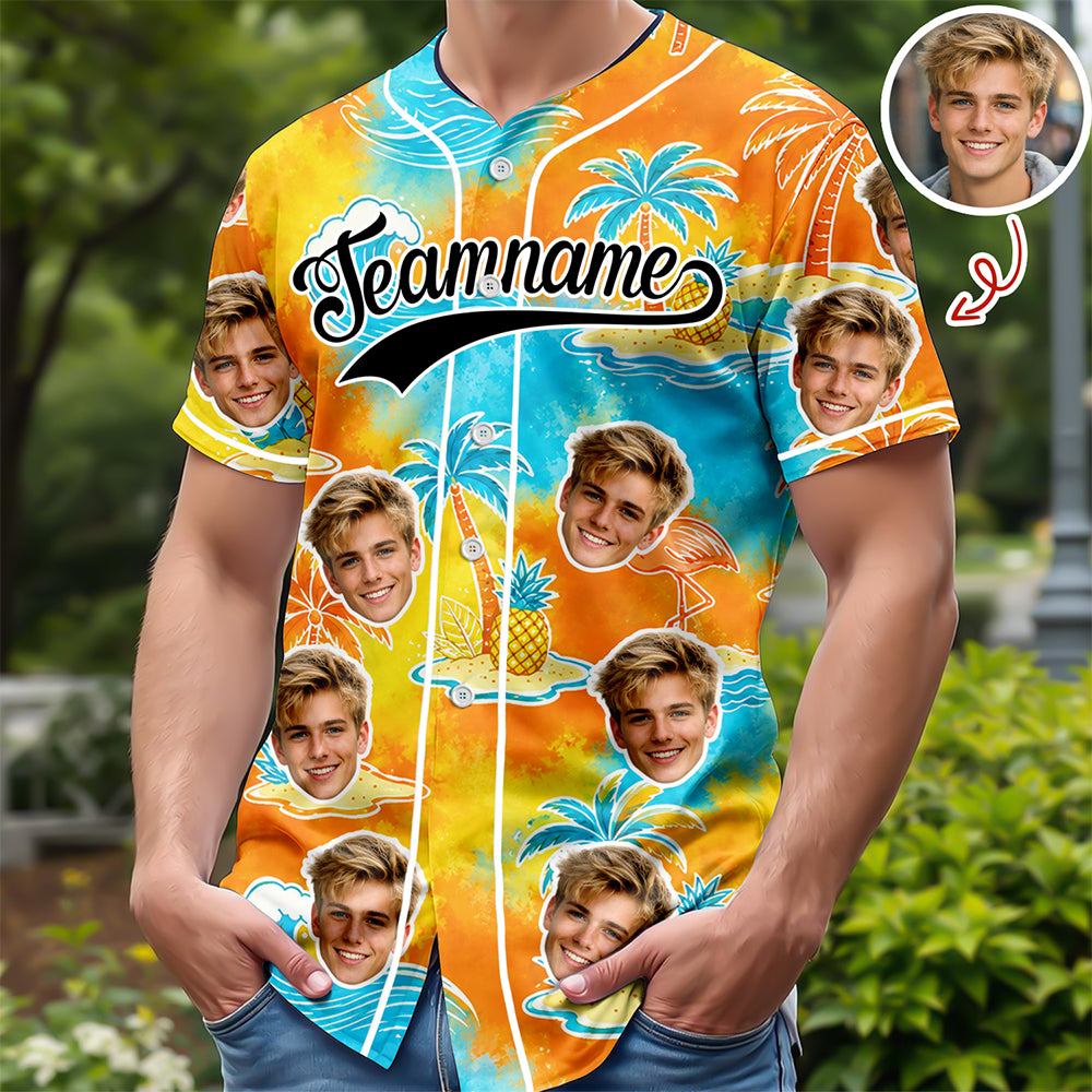 Custom Photo Tropical Floral Hawaiian Baseball Jersey - Personalized Gift for Dad, Husband, Boyfriend CH07 911852