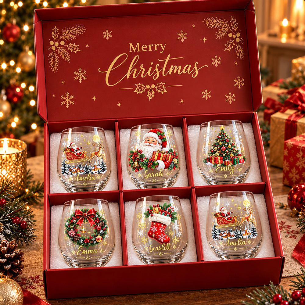Personalized Christmas Stemless Wine Glass Gift For Family CH07 180970
