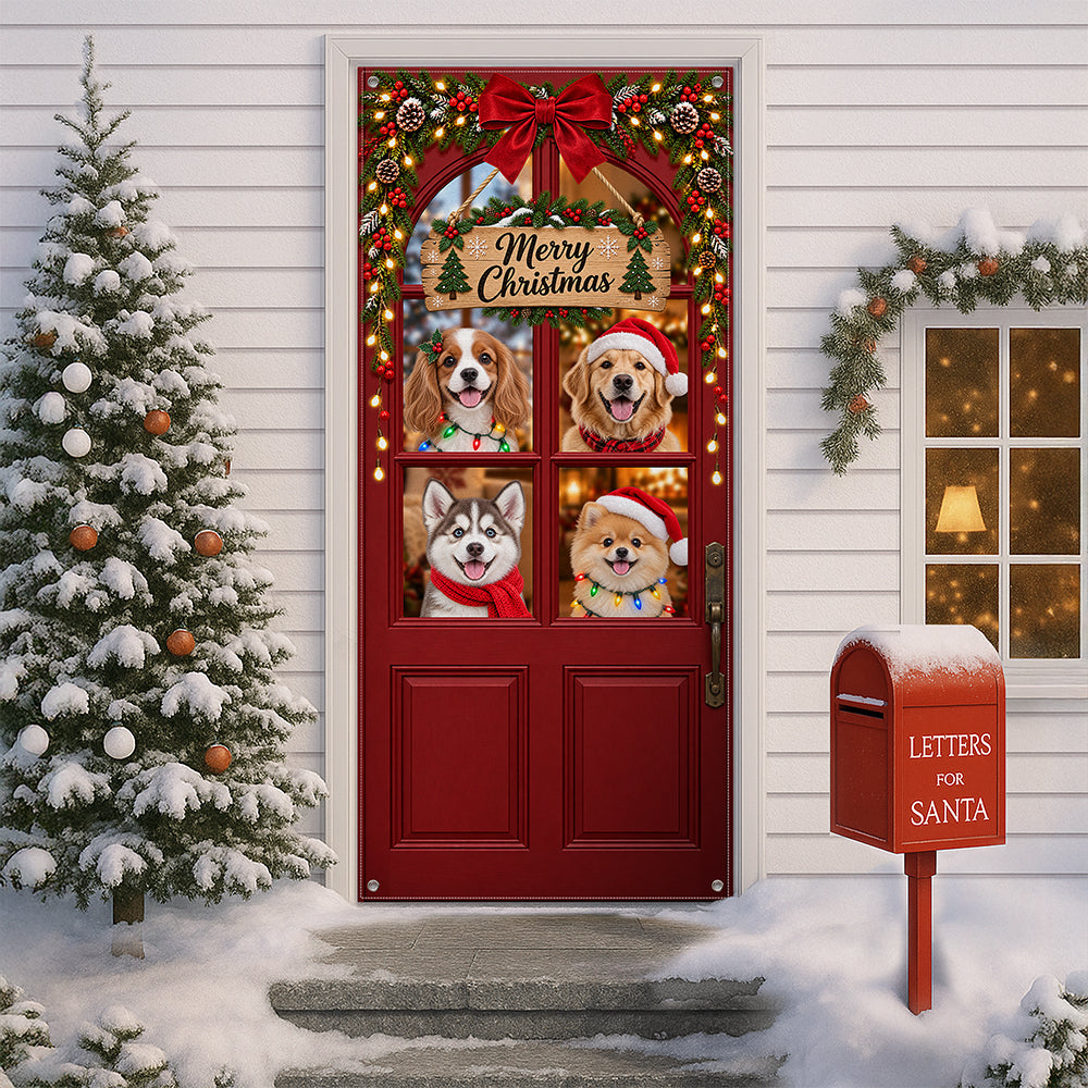 Custom Dog Photo Merry Christmas Home Decor Door Cover CH07 180622