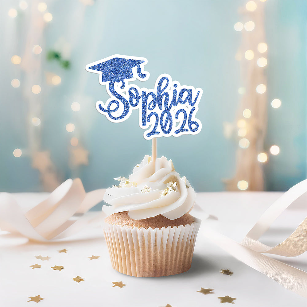 Personalised Class Of 2026 Glitter Bachelor Cap Cupcake Topper - Graduation Party Decorations for Graduates HO82 901492