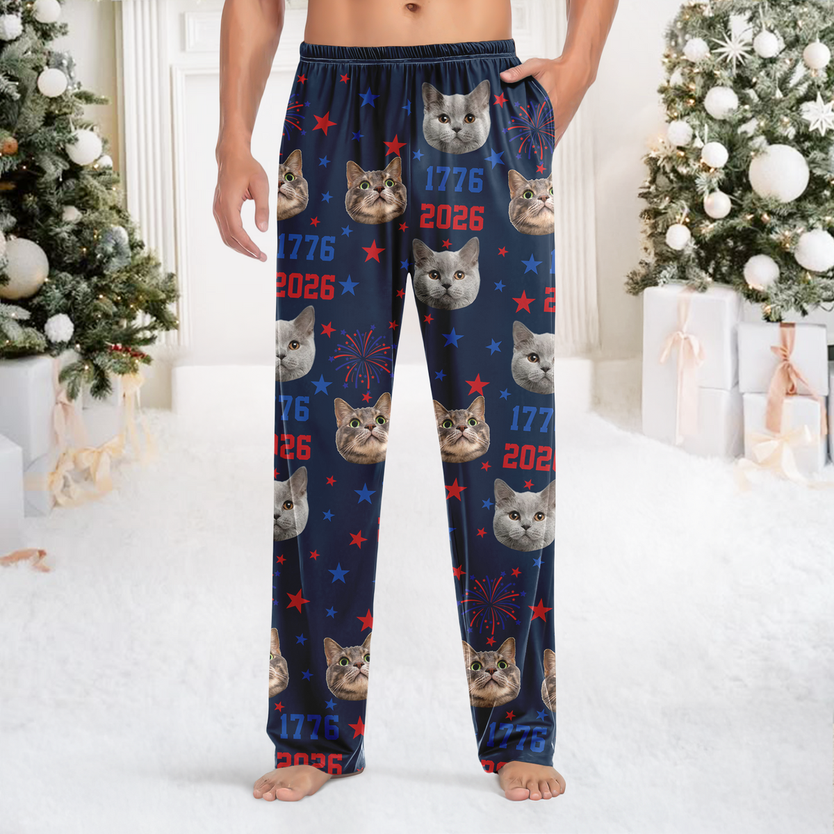 Custom Dog Cat Photo Firework USA Red White Blue Matching Sweatpants LM32 895851