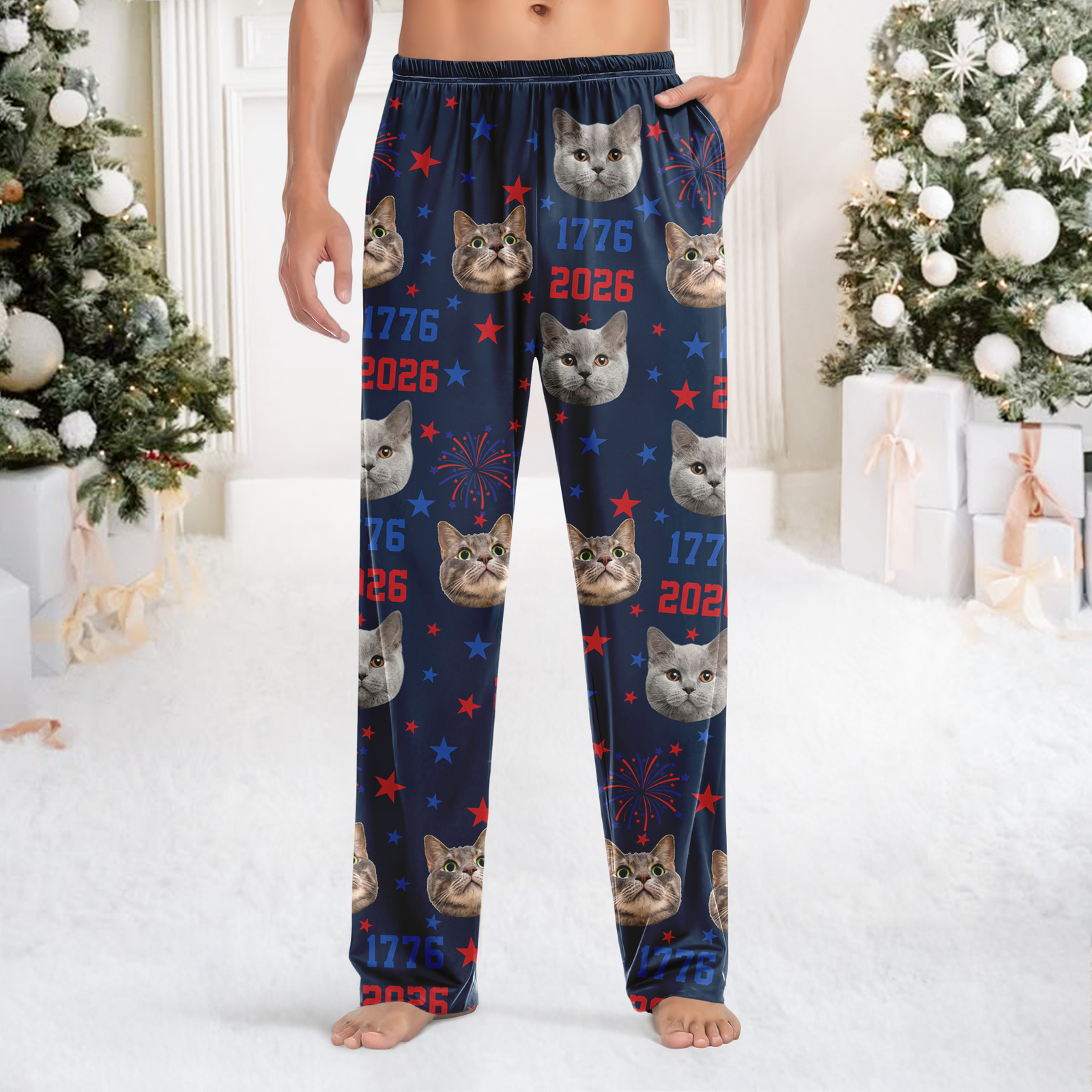 Custom Dog Cat Photo Firework USA Red White Blue Matching Sweatpants LM32 895851