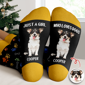 Custom Photo Just A Girl Who Loves Dogs Crew Socks HA75 897130