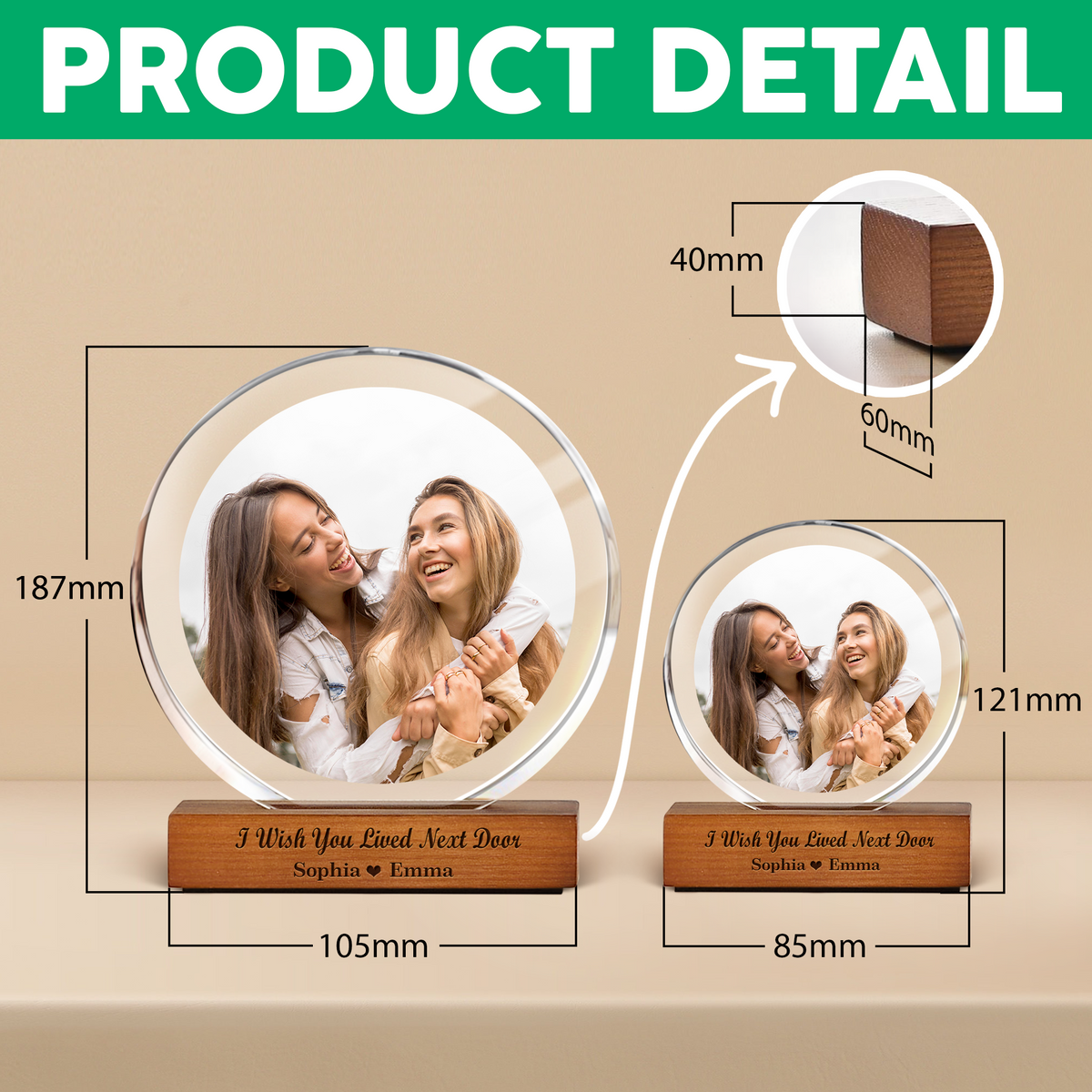 Custom Besties Photo Round Acrylic Frame Block Gift For Sister Besties BFF CH07 896054